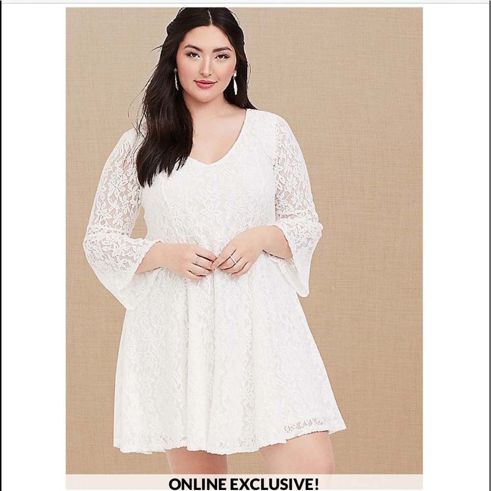 Ivory lace bell sleeve dress
